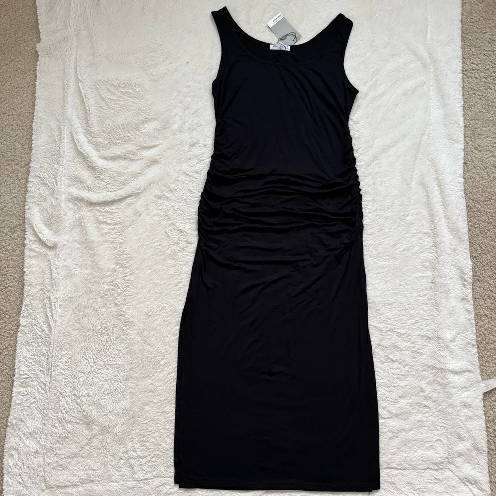 Smallshow Women's Size Medium Black Sleeveless Ruched Maternity Split Long Dress - Picture 10 of 10